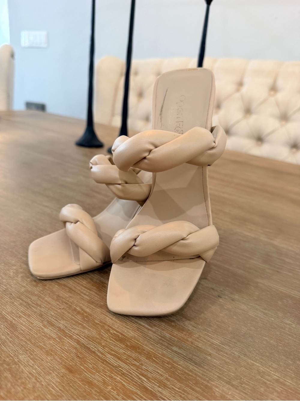 Open Edit Braided Strap Nude High-Heel Sandals 5